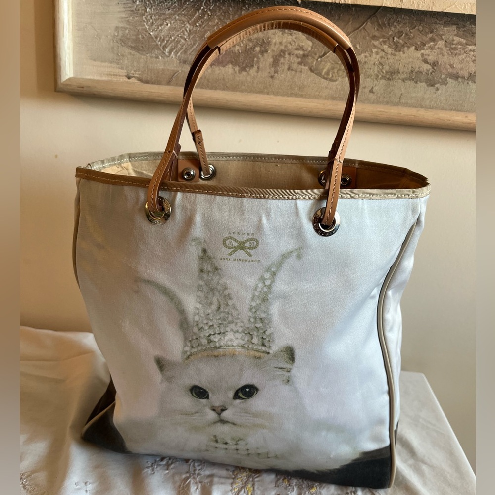 Anya Hindmarch London Tiara Cat Print Small Tote Bag - Picture 4 of 16